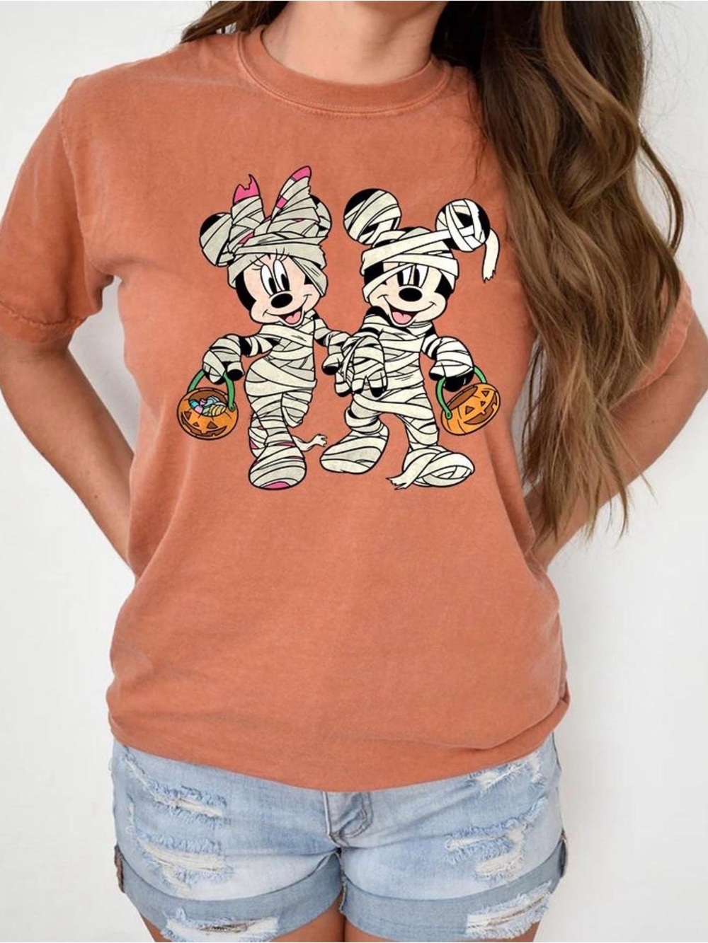 Disney Halloween Mummy Mickey & Minnie Graphic Tee - orange